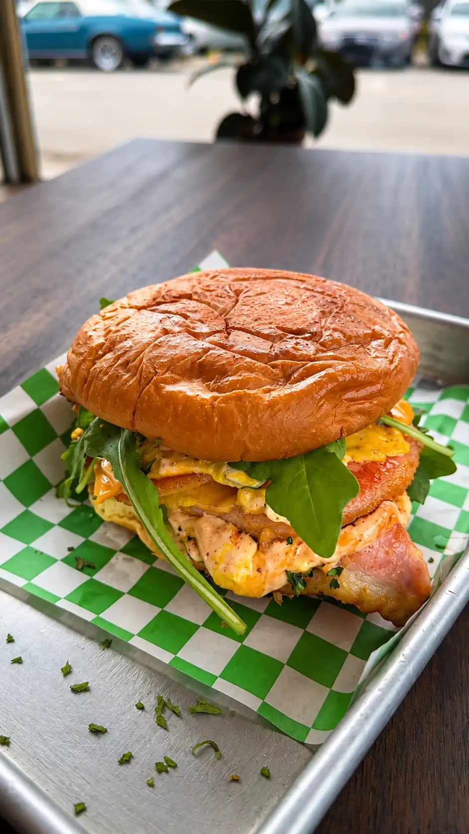 Classic burger on tray