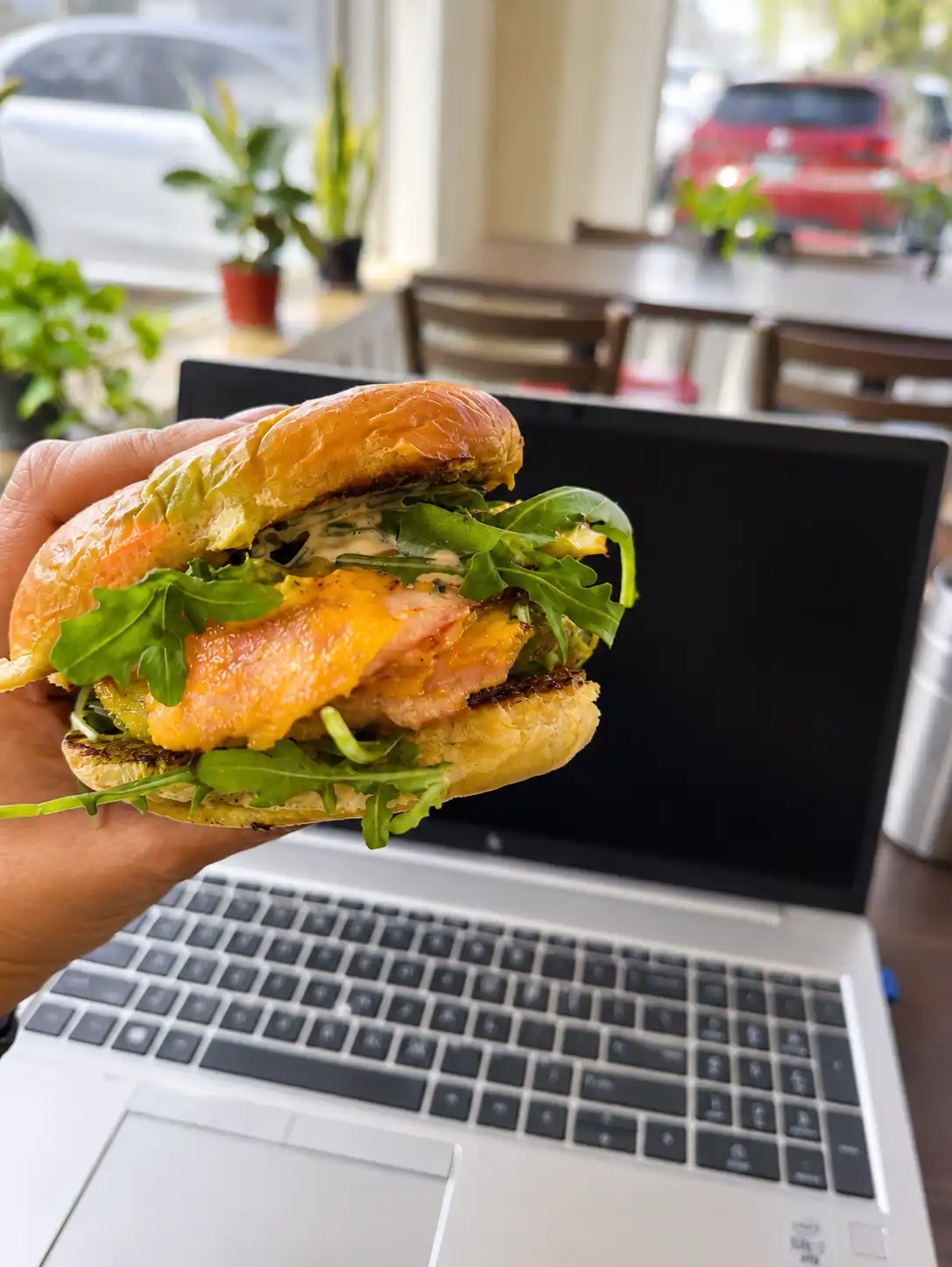 Laptop-side sandwich shot
